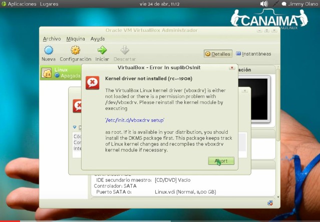 VirtualBox bajo GNU/Linux Canaima.