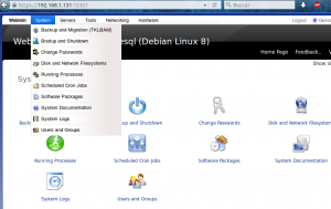 Webmin opción "system".