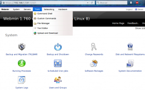 Webmin opción "tools".