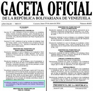 Gaceta Oficial N° 40.835, sumario.