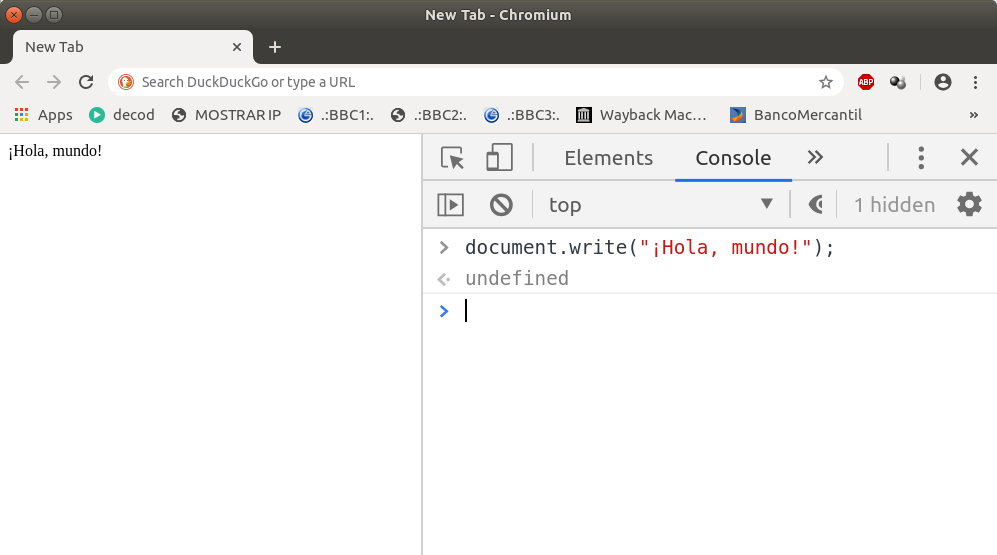 «¡Hola, mundo!» escrito en JavaScript sobre Google Chromium 79