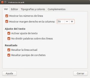 Preferencias de gedit