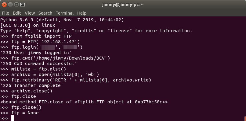 Uso de ftp.nlst() y ftp.retrbinary()