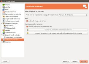 GIMP Preferencias - Gestión de la ventana