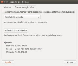 Formato regional en Ubuntu 16.04