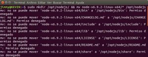 sudo mkdir nodejs and sudo mv