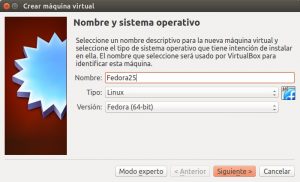 Crear máquina virtual Fedora 25 VirtualBox paso 01