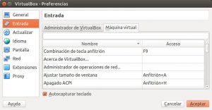 VirtualBox - Preferencias - Entrada - Tecla Anfitrión