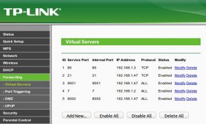 TP-LINK Forwarding Virtual Servers