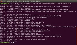 calendar -t 20170101 -l 364 -f calendar.venezuela