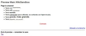 Formato de texto en WikiSandBox - PmWiki