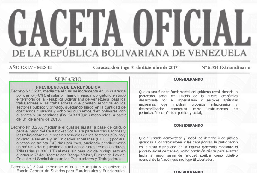 Sumario de la Gaceta Oficial Extraordinaria N° 6.354