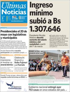 Diarion "Últimas Noticias" portada del 2 de marzo de 2018