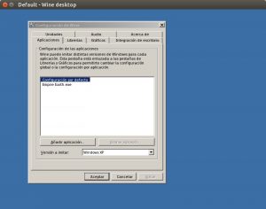 Ventana de configuración de Wine corriendo sobre Ubuntu