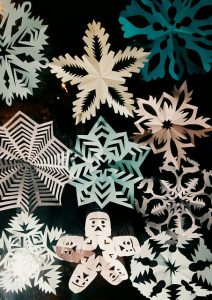 Copos de nieve (imagen tomada de https://pixabay.com/en/snowflakes-needlework-snowflake-1120956/ )