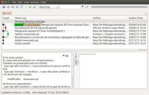 Captura de pantalla de QGit, visor de Control de Versiones.