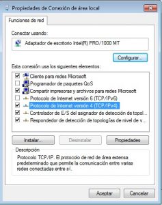 Windows 7 Propiedades de Conexión de área local