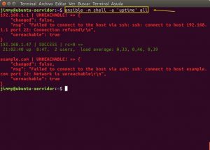 ansible -m shell -a 'uptime' all
