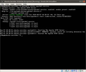Ubuntu Servidor 18 sudo systemctl apache2.service