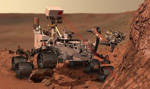 Concepto artístico de un explorador marciano, el "Curiosity" (https://es.m.wikipedia.org/wiki/Archivo:Martian_rover_Curiosity_using_ChemCam_Msl20111115_PIA14760_MSL_PIcture-3-br2.jpg)