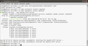 sudo systemctl restart apache2 y sudo systemctl status apache2