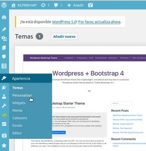 WordPress "Temas" -> "Personalizar"