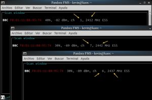 wavemon informa sobre enrutador inalámbrico: SSD, dirección MAC, potencia de señal, canal, frecuencia y tipo de conexión