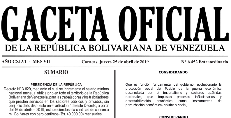 Gaceta Oficial Extraordinario N° 6.452 sumario