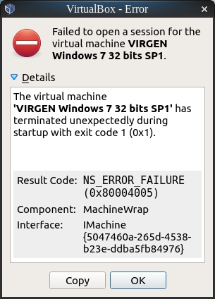 VirtualBox - NS_ERROR_FAILURE (0x80004005)