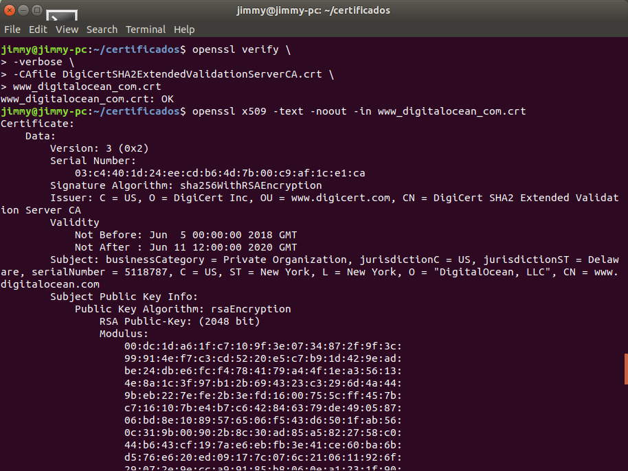 openssl verify -verbose (DigiCert avala certificado de DigitalOcean)