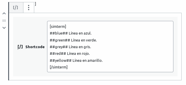 Comandos para colorear lineas en SimTerm (bloque de código corto - editor Gutenberg)