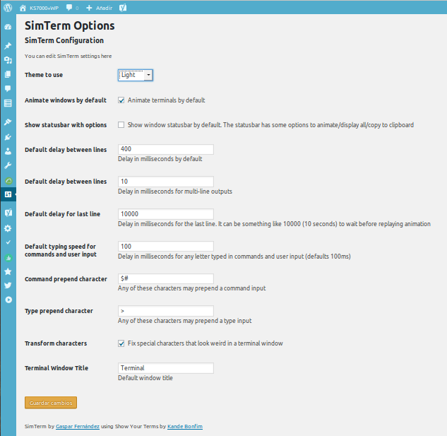 Opciones globales de SimTerm