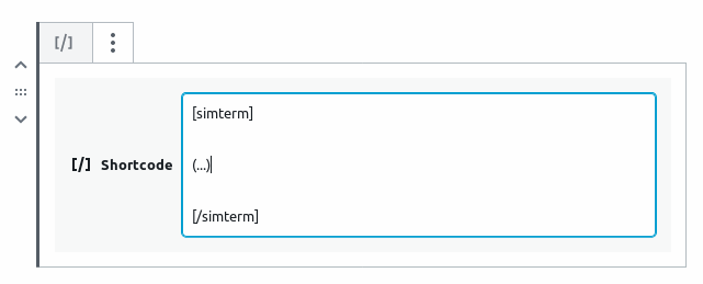 Sintaxis de SimTerm en un bloque de código corto (editor Gutenberg)