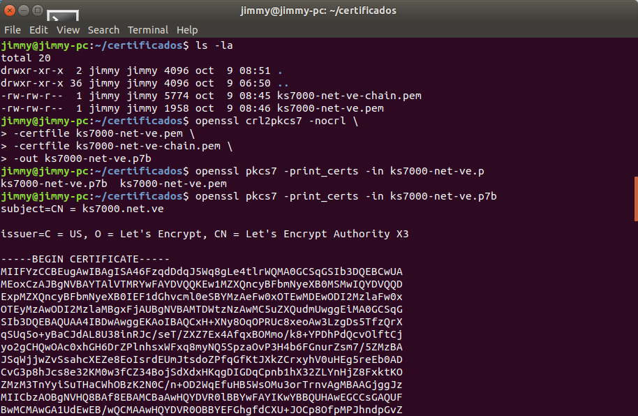 openssl crl2pkcs7 -nocrl -certfile ks7000-net-ve.pem -certfile ks7000-net-ve-chain.pem -out ks7000-net-ve.p7b