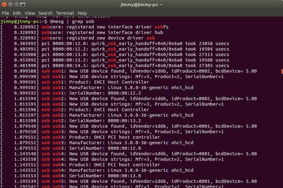 dmesg | grep usb (imagen 1)