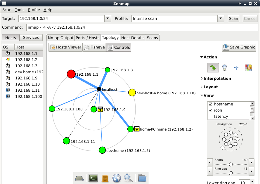Exploración de red  con Zenmap ( Linux screenshots at flickr https://www.flickr.com/photos/xmodulo/9477360960 licencia Creative Commons 2.0 )