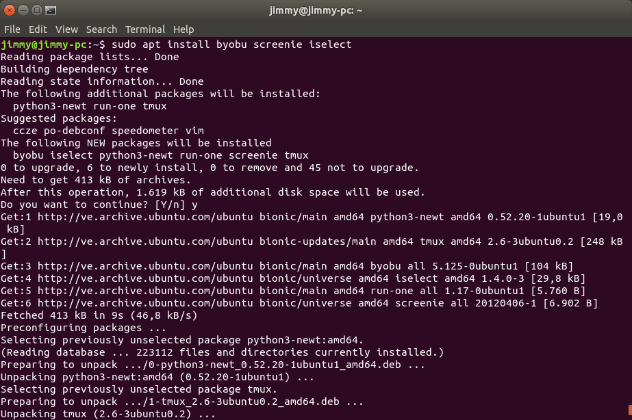 sudo apt install byobu screenie iselect