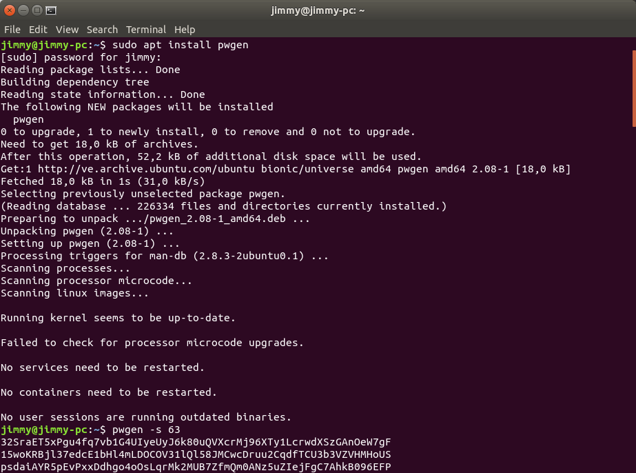 sudo apt install pwgen