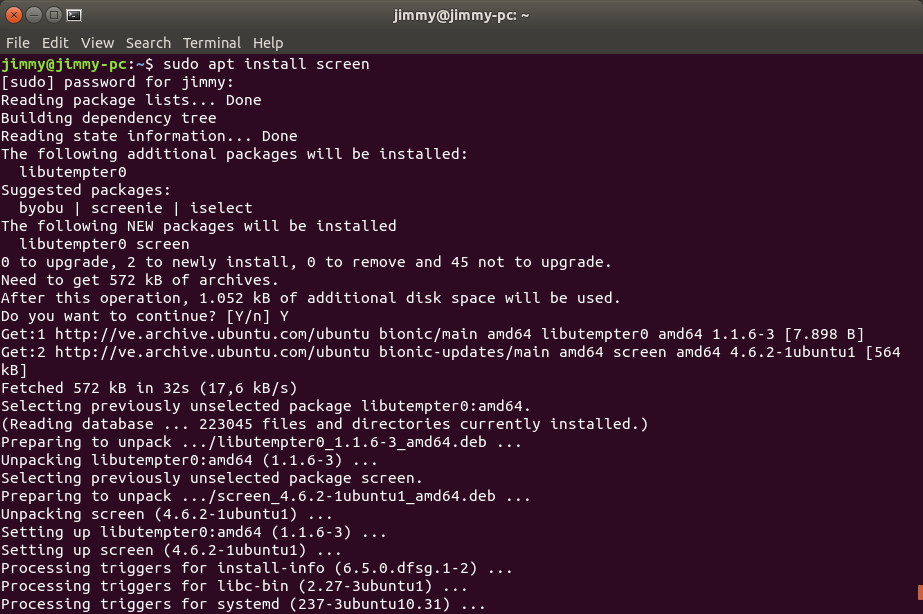 sudo apt install screen