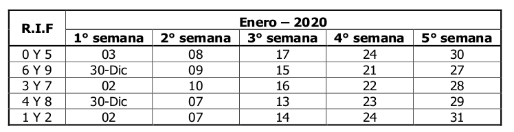 SENIAT calendario Contribuyentes Especiales enero 2020