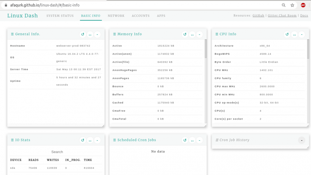 «Linux Dash» basic info