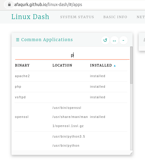 «Linux Dash» common applications