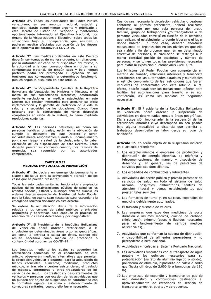 Gaceta Oficial Extraordinario n° 6519 Decreto 4160 estado de alerta considerandos hoja 2