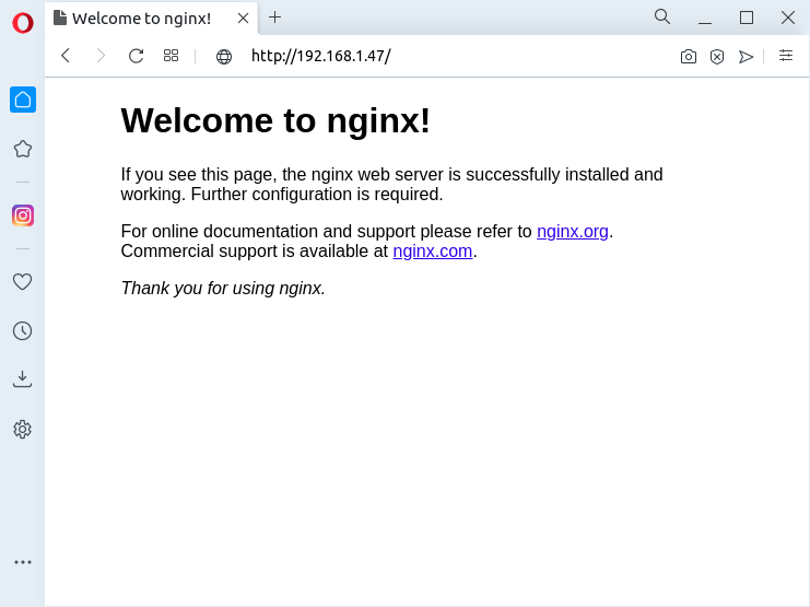 Welcome to nginx - Opera version 68