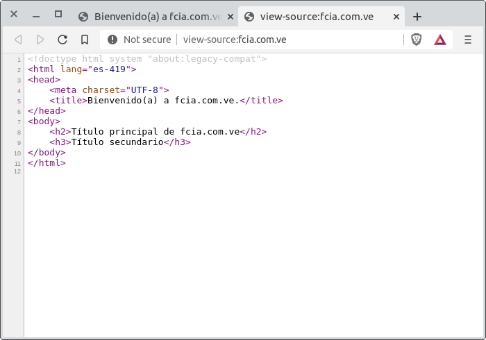 fcia.com.ve inspeccionando código html en Brave