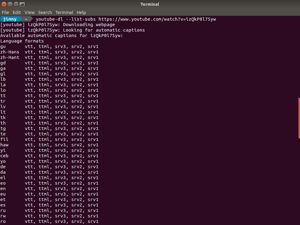youtube-dl --list-subs
