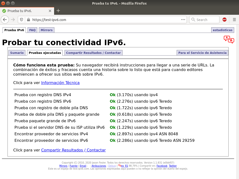 Prueba tu IPv6 con test-ipv6.com