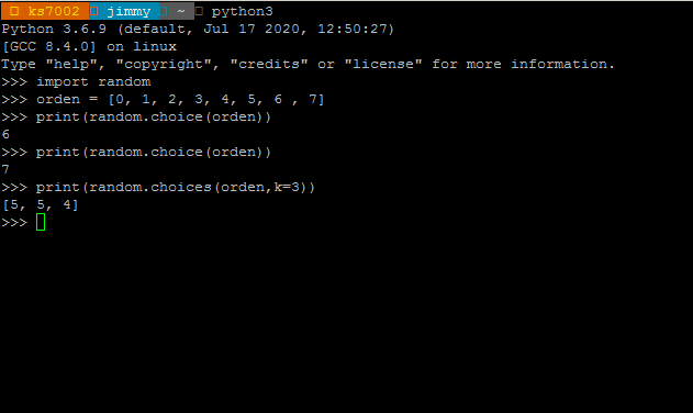 Lenguaje Python librería random función choice()