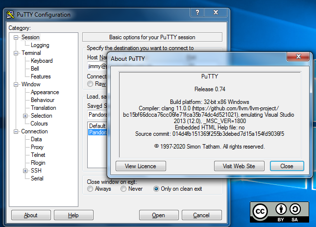 PuTTY main screen