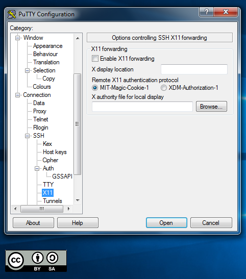 PuTTY preferences X11 forwarding